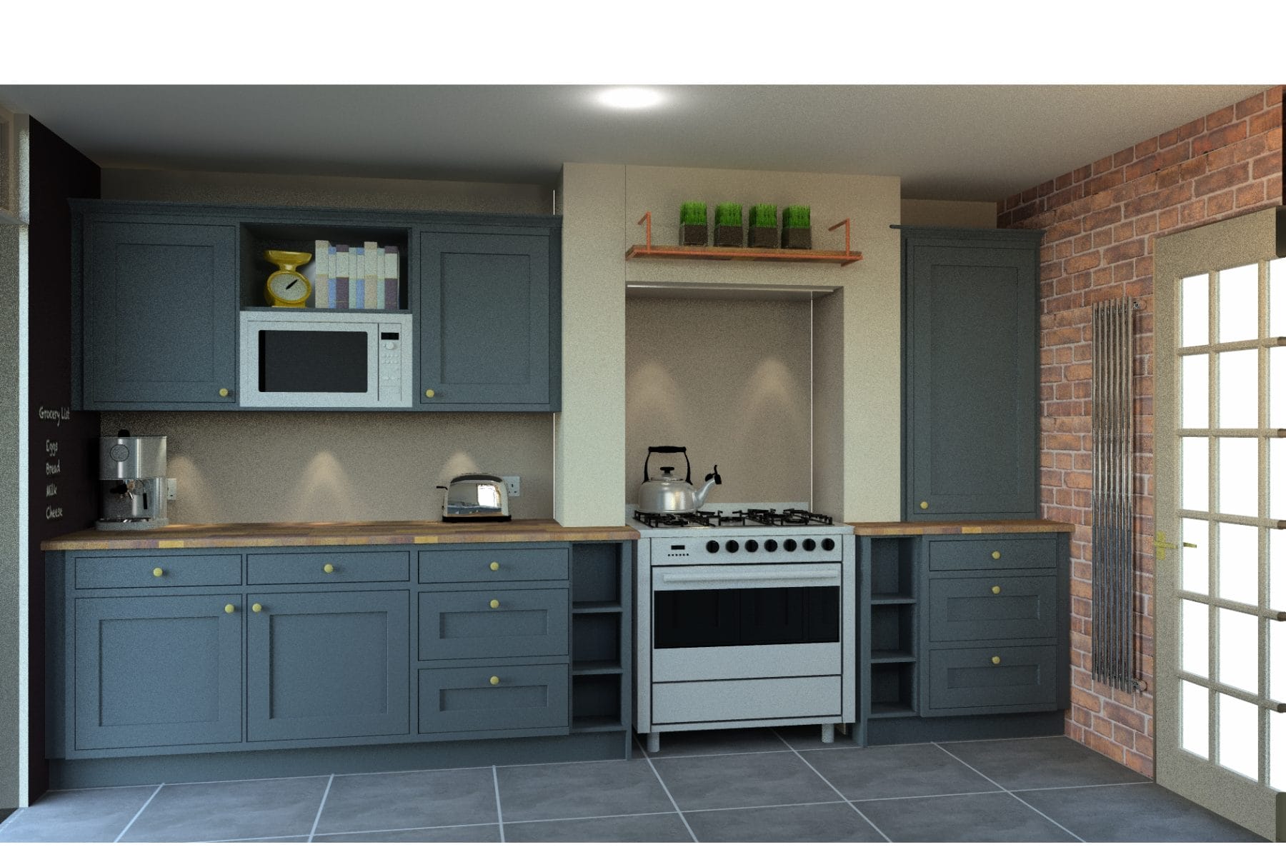 Compact industrial kitchen in Farrow and Ball off black.